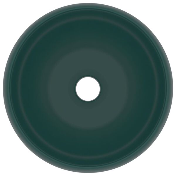 vidaXL Lavabo de lujo redondo cer&aacute;mica verde oscuro mate 40x15 cm