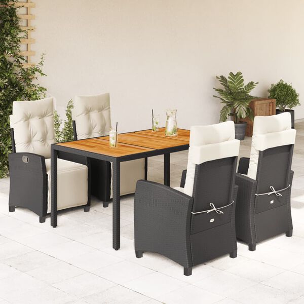 vidaXL Set de muebles jard&iacute;n 5 pzas con cojines rat&aacute;n sint&eacute;tico negro