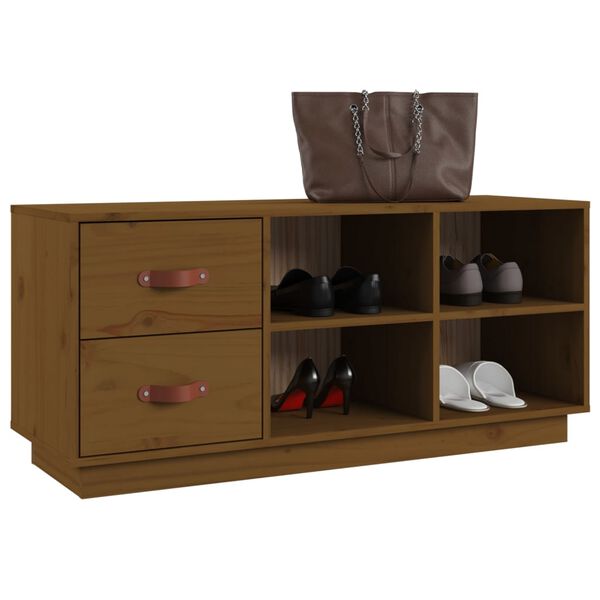 vidaXL Banco zapatero madera maciza de pino marr&oacute;n miel 100x34x45 cm