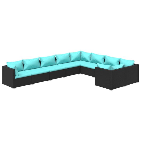 vidaXL Set de muebles de jard&iacute;n 9 pzas y cojines rat&aacute;n sint&eacute;tico negro