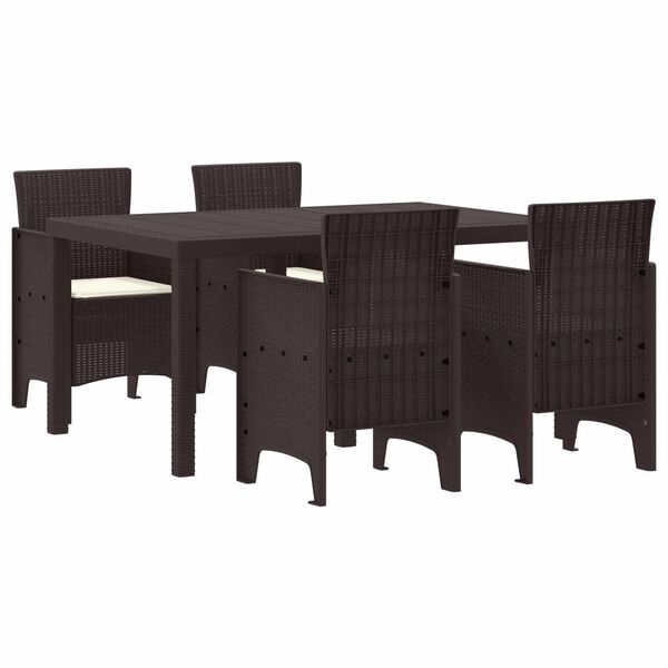 vidaXL Conjunto de Comedor de Jard&iacute;n 5 pcs Marr&oacute;n Ratan Polt