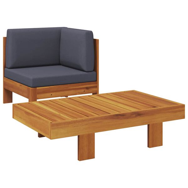 vidaXL Muebles de jard&iacute;n 2 pzas cojines madera acacia gris oscuro
