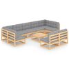 vidaXL Juego de muebles de jard&iacute;n 10 pzas y cojines madera maciza pino