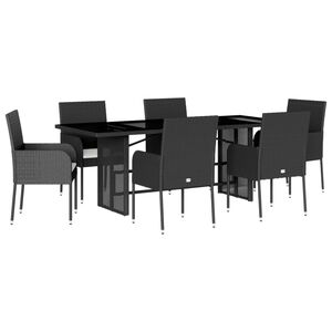 vidaXL Set comedor jard&iacute;n 7 pzas y cojines rat&aacute;n sint&eacute;tico gris