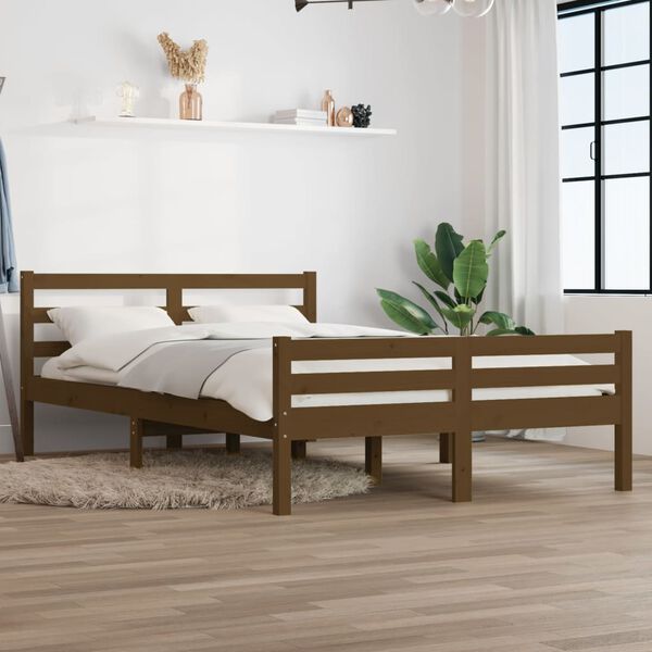 vidaXL Estructura cama sin colch&oacute;n madera maciza marr&oacute;n miel 120x190cm