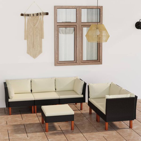 vidaXL Set de muebles de jard&iacute;n 6 pzas y cojines rat&aacute;n sint&eacute;tico negro
