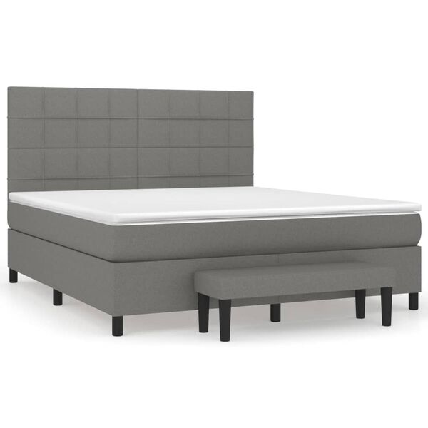 vidaXL Cama box spring con colch&oacute;n tela gris oscuro 160x200 cm