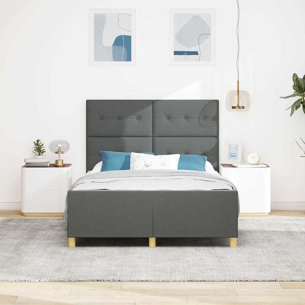 vidaXL Estructura de cama con cabecera Gris oscuro 140 x 190 cm tela