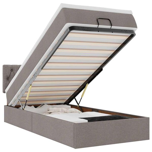 vidaXL Cama otomana con colch&oacute;n y luces LED tela gris taup&eacute; 90x200 cm