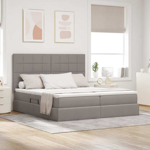 vidaXL Cama con almacenamiento Taup&eacute; 200 x 200 cm Cuero sint&eacute;tico