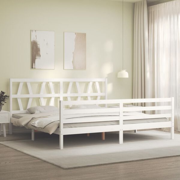 vidaXL Estructura cama de matrimonio con cabecero madera maciza blanco