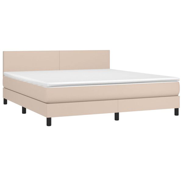 vidaXL Cama box spring con colchón cuero sintético capuchino 180x200cm