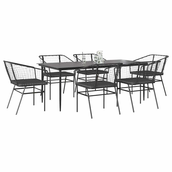 vidaXL Set de comedor de jard&iacute;n 7 piezas cojines rat&aacute;n sint&eacute;tico negro