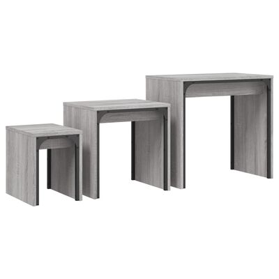 vidaXL Mesas de centro apilables 3 pzas madera ingeniería gris Sonoma