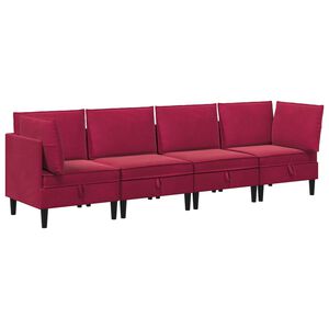 vidaXL Juego de muebles de sal&oacute;n con coj&iacute;n 4 pcs Rojo vino Terciopelo