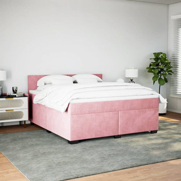 vidaXL Cama box spring con colch&oacute;n terciopelo rosa 180x200 cm