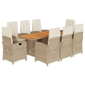 vidaXL Set comedor de jard&iacute;n 9 pzas con cojines rat&aacute;n sint&eacute;tico beige