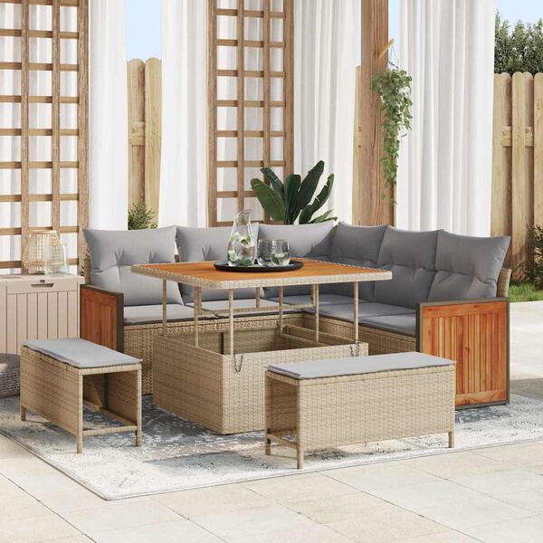vidaXL Conjunto de sof&aacute; de jard&iacute;n 8 pcs Beige y gris claro