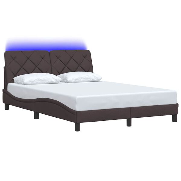 vidaXL Estructura de cama con LED sin colch&oacute;n marr&oacute;n oscuro 140x200 cm