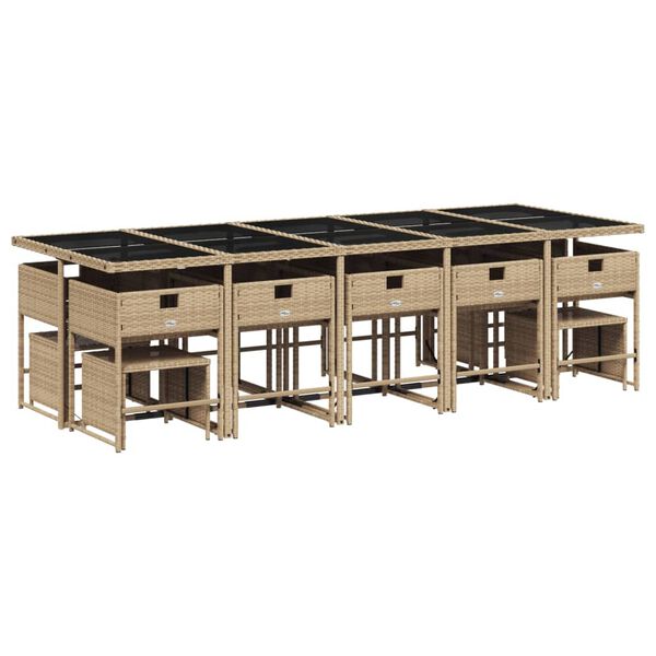 vidaXL Set comedor de jard&iacute;n con cojines 15 pzas rat&aacute;n sint&eacute;tico beige