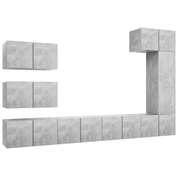 vidaXL Set muebles de sal&oacute;n TV 8 pzas madera ingenier&iacute;a gris hormig&oacute;n