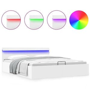 vidaXL Cama canap&eacute; hidr&aacute;ulica con LED sin colch&oacute;n blanco 160x200 cm