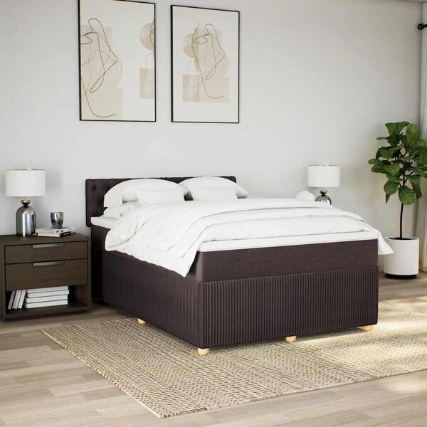 vidaXL Cama box spring con colch&oacute;n tela marr&oacute;n oscuro 140x190 cm