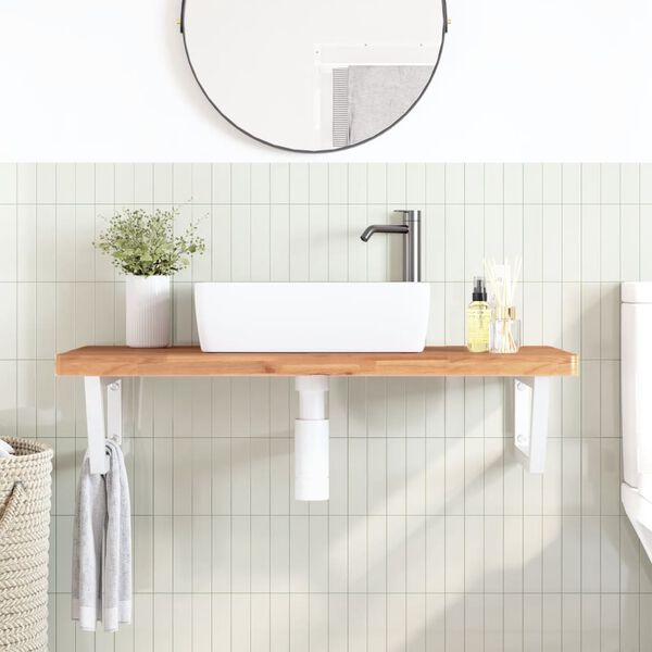 vidaXL Estante de lavabo de pared de acero y madera maciza de haya