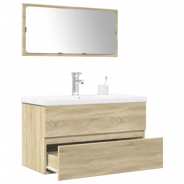 vidaXL Set de muebles de baño 3 pzas madera contrachapada roble Sonoma