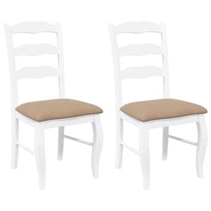 vidaXL Sillas de comedor con cojines 2uds blancas madera maciza caucho