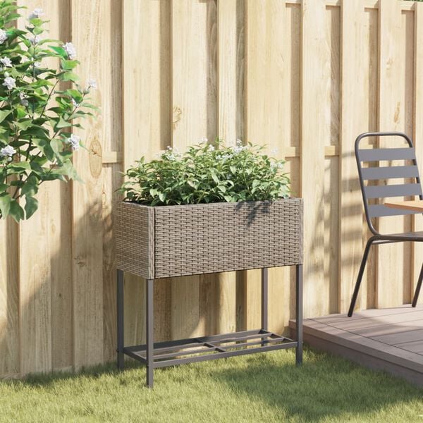 vidaXL Jardinera con estante rat&aacute;n sint&eacute;tico gris