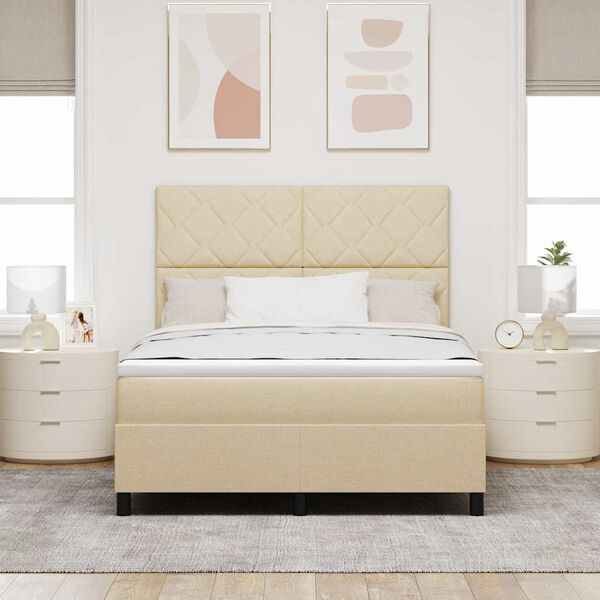 vidaXL Cama tipo Box Spring con colch&oacute;n Crema 160 x 200 cm tela