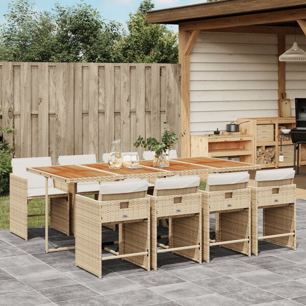 vidaXL Set comedor de jard&iacute;n 9 pzas con cojines rat&aacute;n sint&eacute;tico beige