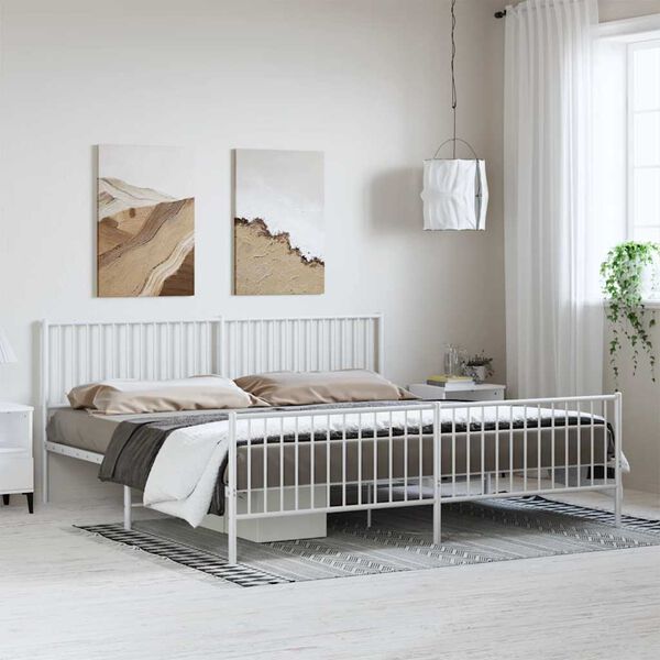vidaXL Estructura cama sin colch&oacute;n con estribo metal blanco 193x203 cm