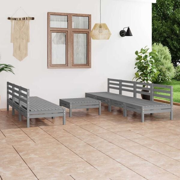 vidaXL Juego de muebles de jard&iacute;n 8 piezas madera maciza de pino gris