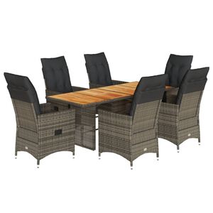 vidaXL Set comedor jard&iacute;n 7 pzas y cojines rat&aacute;n sint&eacute;tico gris