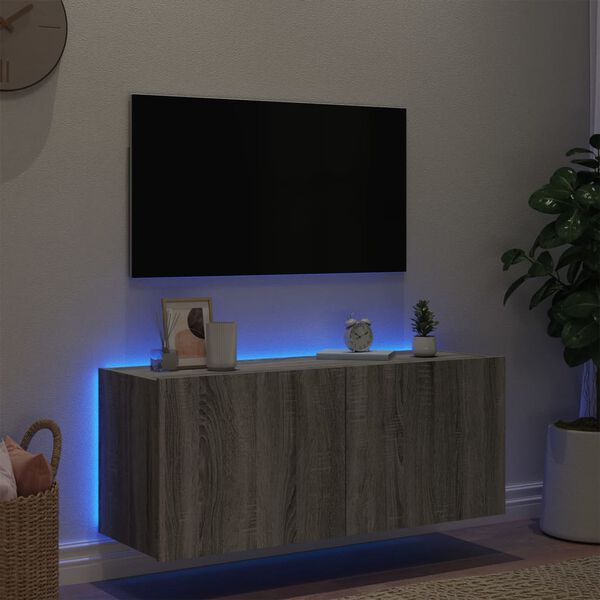 vidaXL Mueble de TV de pared con luces LED gris Sonoma 100x35x41 cm