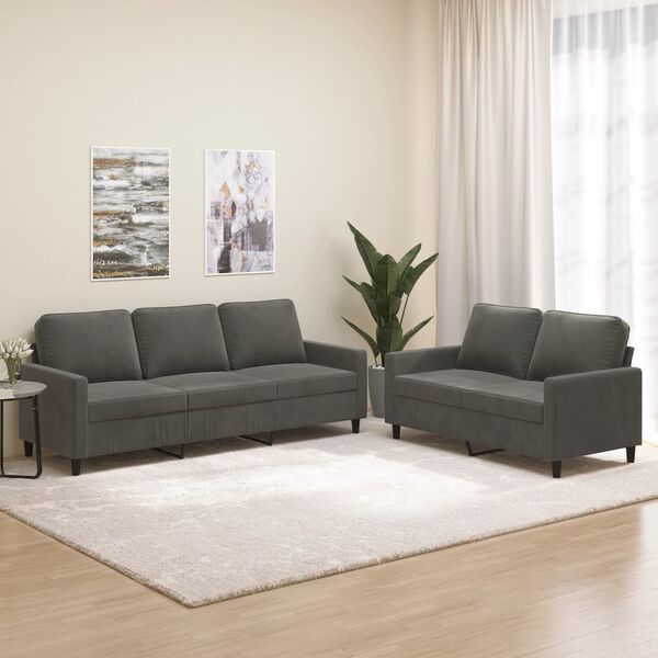 vidaXL Juego de sof&aacute;s con cojines 2 piezas terciopelo gris oscuro