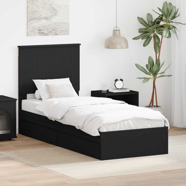 vidaXL Cama con almacenamiento Negro 75 x 190 cm Madera de ingenier&iacute;a