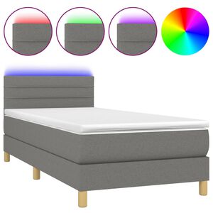 vidaXL Cama box spring con colch&oacute;n y LED tela gris oscuro 80x200 cm
