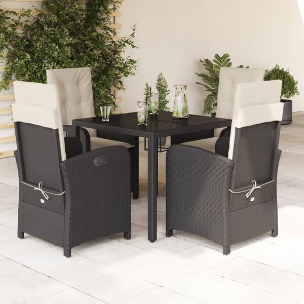 vidaXL Set de muebles jard&iacute;n 5 pzas con cojines rat&aacute;n sint&eacute;tico negro