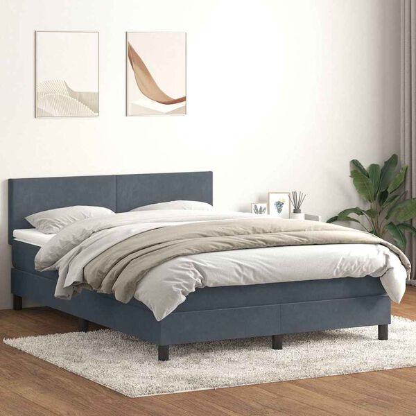 vidaXL Cama box spring con colch&oacute;n y LED terciopelo gris oscuro 140x210 cm