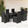 vidaXL Set de comedor de jard&iacute;n 7 pzas y cojines rat&aacute;n sint&eacute;tico negro