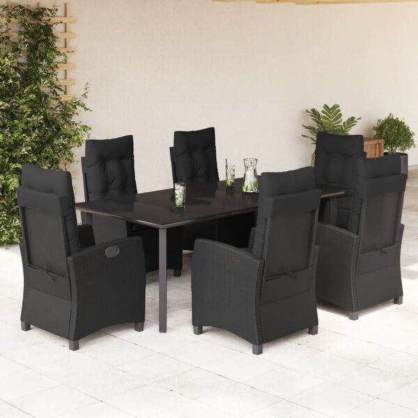 vidaXL Set de comedor de jard&iacute;n 7 pzas y cojines rat&aacute;n sint&eacute;tico negro