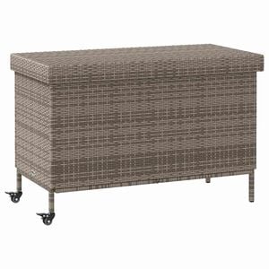 vidaXL Caja almacenaje jard&iacute;n ruedas rat&aacute;n sint&eacute;tico gris 110x55x73cm