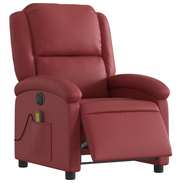 vidaXL Sill&oacute;n de masaje reclinable de cuero artificial rojo tinto