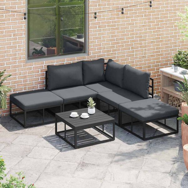 vidaXL Conjunto de sof&aacute; de jard&iacute;n con coj&iacute;n 5 pcs Negro Aluminio