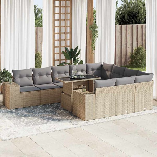 vidaXL Set de sof&aacute;s de jard&iacute;n 11pzas con cojines rat&aacute;n sint&eacute;tico beige