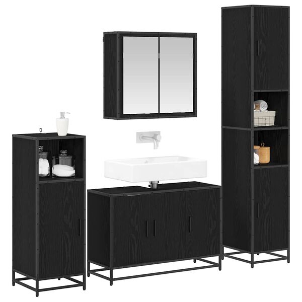 vidaXL Juego de muebles de ba&ntilde;o 4 pcs Roble Negro Madera contrachapada