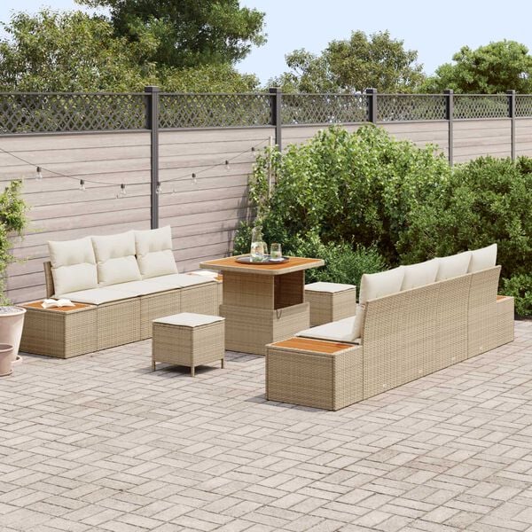 vidaXL Conjunto de sof&aacute;s de jard&iacute;n con coj&iacute;n 10 pcs Beige Polirat&aacute;n